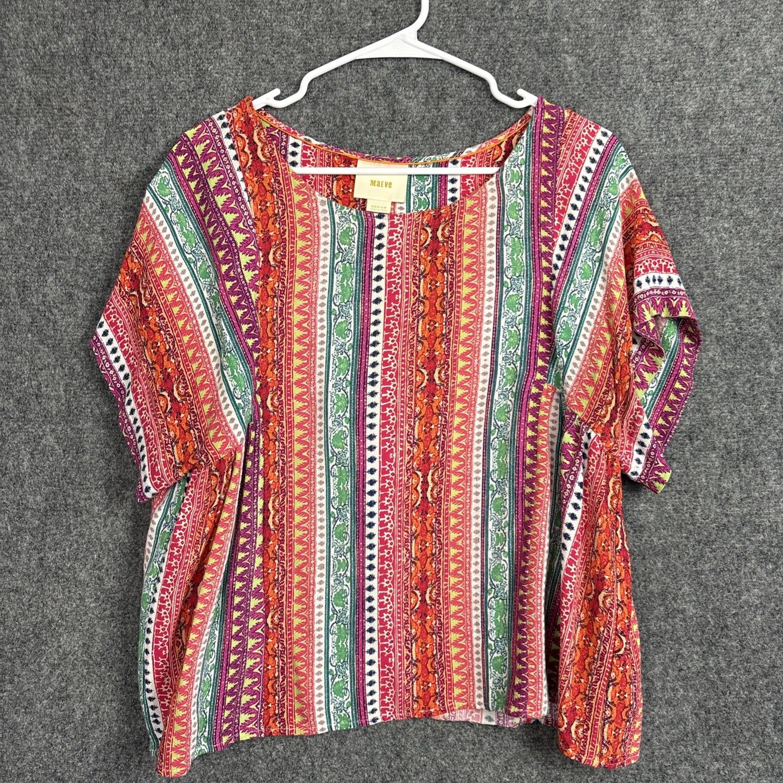 Maeve Mila Top Blouse Womens M Red Orange Striped Aztec Boho